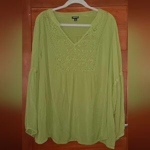 Torrid Olive Embroidered Blouse